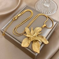 Greatera Simple High-end Double-layered Flower Snake Chain Necklace Stainless Steel Colorfast Women's Jewelry European American