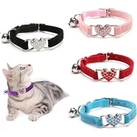 Heart Charm and Bell Cat Collar Safety Elastic Adjustable with Soft Velvet Material 8 Colors Pet Product Small Dog Collar pet
