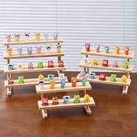 Farmhouse Wind Doll Display Rack, 4-Tier Wooden Shelf Separated Type for Decor, Handmade Natural Wood Tiered Display Stand for C