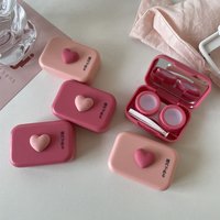 Pink Heart Square Contact Lenses Case with Tweezers Women‘s Cute Contact Lens Box Container Travel Portable Contact Lenses Case