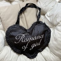 Japanese Heart Black Handbag Women Lolita Ruffled Shoulder Bag Ladies Large Capacity Embroidered Letter Zipper Underarm Bag 2025
