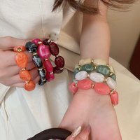 Minar 2025 Hot Sale Multicolor Irregular Acrylic Copper Beads Oval Elastic Beaded Strand Bracelets for Women Casual Accessories