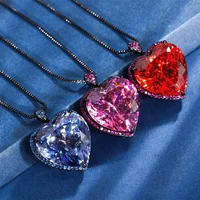 Elegant Heart Shaped Crystal Love Pendant Necklace Vibrant Pink Blue Adjustable Chain Ideal Gift for Women Trending Jewelry