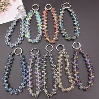 Bag Pendant Stylish Glitter Crystal Bead Pendant Transparent Colorful Wrist Crystal Chain Detachable Phone Lanyard Women Girls
