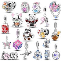 Original Charms 925 Sterling Silver Luggage Dogs Cats Coffee Pendants Beads Fit Bracelet Jewelry Making Women Charm