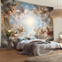 Classical Sun Angel Landscape Background Cloth with Golden Clouds and Little Angel Patterns