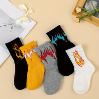 5 pairs of children's spring and autumn season flame jacquard trendy socks, cute socks, tight, comfortable, breathable, suitable
