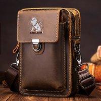 Crazy Horse Skin Men's Wearing Belt Phone Waist Bag Top Layer Cowhide Multi functional Single Shoulder Crossbody Phone Bag