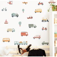 Watercolor Cartoon Cute Vehicles Car Bus Wall Stickers for Kids Room Boys' Room Nursery Decoration Wall Decals