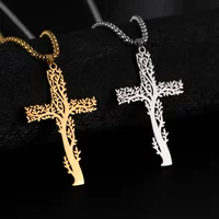 Skyrim Vintage Necklace Cross Tree Stainless Steel Black Fashion Pendants Wholesale Gifts For Men Women
