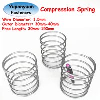 Yiqianyuan 2Pcs Wire Diameter 1.5mm SUS304 Stainless Steel Large Diameter Compression Spring OD=30mm-40mm Free Length 30mm-150mm
