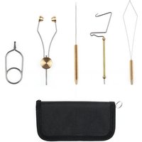 Fly Tying Tools Kit 5 in 1 Fly Fishing Lure Making Set with Bobbin Holder Whip Finisher Feather Clip Threader Storage Bag