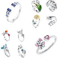 New 925 Silver Cat Wrench Tulip Sunflower Adjustable Opening Ring Fit Women's Original Wedding Crystal Luxury Accessories