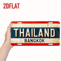 HD Aluminum Metal Sign, Thailand Bangkok Vintage License Plate Style Wall Decor, Retro Flag Inspired Distressed Design Tin Poste