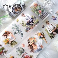 2m Special oil PET Washi Tape Lady Flower Transparent Roll Stickers Decorative Adhesive Tape For Scrapbooking Journal Stationery