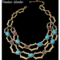 Timeless Wonder Fancy Zircon Geo Stone Pave Necklace for Women Designer Jewelry Goth Runway Trendy Art Deco Vintage Top 4526