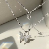 Double Layer Butterfly Women Necklace Sparkling Exquisite Double Layer Collar Chain Jewelry Banquet Party Holiday Gift