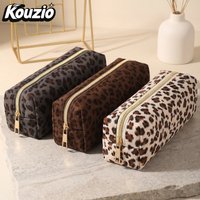 Vintage Leopard Print Suede Pencil Case, Aesthetic School Stationery Bag for Students - KOUZIO