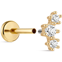 AIDE 14K Gold Stud Earrings for Women 18G Curved 3 CZ Climber Flat Back Earrings Gold for Piercing Cartilage Hoop Earrings