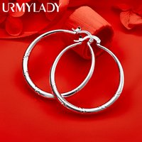 URMYLADY 925 Sterling Silver 40-60mm Circle Earrings for Women Luxury Hoop Wedding Engagement Party Fshion Charm Jewelry