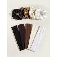 10PCS Solid-Color Retro Fashion Breathable & Sweat-Absorbent Hair Accessories: Large Scrunchies + Sports Hair Bands Combo Set, S