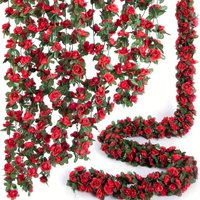 5PC Simulated Flower Rose Vine Peony Vine Wedding Arch Winding Hanging Vine Home Air Conditioner Water Pipe Decorative Vine