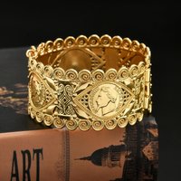 Retro Wedding Hand Accessory Dress Metal Gold-Plated Bracelet Engraved Hollowed-Out Pattern Arab Bride Open Bracelet Jewelry