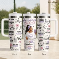 Black Woman Inspirational Pack Vacuum Flasks 40oz Stainless Steel Insulated Tumbler With Handle & Straw Leakproof Travel Mug