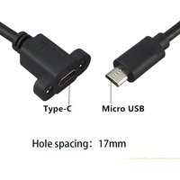 1ft Micro USB USB 2.0 Male Connector to Type-c USB 2.0 Female Extension Cable Pitch 17mm With screws Panel Mount Hole 0.3m