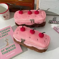 Sweet Cherry Pencil Case for Kids Girl Cake Dessert Cherry Stationery Bag Large Capacity Pen Bag Student Supplies