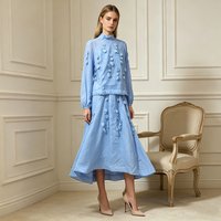 High Quality Leopard Printing Bust Skirt Suit Women Stand Collar Lace Trim Top+high Waist Knee Length Skirt Female Two Piece Set