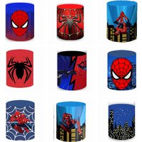 Spider Man Theme Cylinder Cover Black Spider Web Superhero City Custom Children's Birthday Backdrop Decoration Photography Props