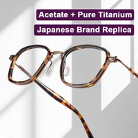 Italian Brand RLT6676 Same Design Acetate Pure Titanium Square Eyeglasses Men's Big Size Square Glasses Frame Steampunk Eyewear