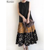 ZANZEA Floral Print Casual Ruffled Robes Summer Fashion Bohemian Tiered A-line Vestidos Holiday Sleeveless Women Tank Dress