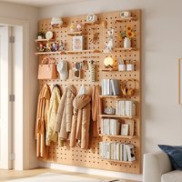 Wood Wall Mounted Hole Board Entrance Hallway Storage Rack Wooden Wall Panel Display Shelf Home Furniture Organizer