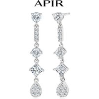 APIR 35mm Moissanite Diamond Drop Earrings for Women 925 Silver Hypoallergenic Long Linear Dangle Earrings Party Bridal Jewelry
