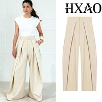 HXAO Women's Wide Trousers Pleats Baggy Suit Pants For Woman Spring Office Work Beige Pants High Waist Oversize Wide Leg Pants