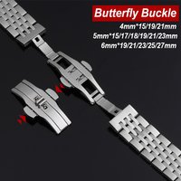 4mm 5mm 6mm Folding Clasp Stainless Steel Watch Buckle Double Push Butterfly Watchband Buckle Metal Watch Button Strap Accessory