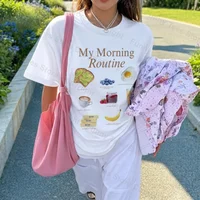 Y2k Aesthetic Breakfast T-Shirts for Women 2026 Summer Oversized Cotton Graphic Tees Cute Foodie Shirt Unisex Fashion Streetwear