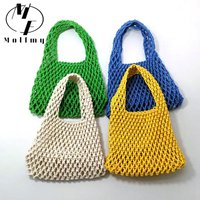 Beach Hollow Handbag for Women Straw Rope Hollow Out Hand Woven Totes Bag Knitting Handbag Purses Bags for Women 2023 Summer
