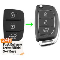 Black 3 Button Flip Folding Car Key Shell Silicone Pad Replacement for Hyundai