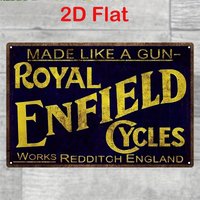 (2D Tin painting)Retro Metal Sign | "MADE LIKE A GUN ROYAL ENFIELD CYCLES WORKS REDDITCH ENGLAND" Tin Plate Artwork