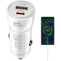 Car Charger Adapter 30W Fast Charging Dual Port Type C Charger Luminous Quick Charge 3.0 Car Phone Adapter Car Accessories