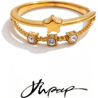 Yhpup Size 6789 Stainless Steel Double-Layer Star Zirconia Star Fashion Ring PVD Plated Trendy Daily Jewelry Wholesale