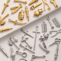 6Pcs Stainless Steel Wrench Tool Spanner Hammer Saw Axe Pendant DIY Bisutería Punk Rock Sword Cross Pendentif Jewelry Making