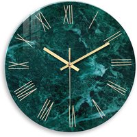 Creative Stylish Dark Green Marble Texture Pattern Tempered Glass Wall Clock Living Room Bedroom Kitchen Home Decoration Wall Clock Silent Quartz Clock Holiday Gift 12 Inches 14 Inches 16inch (Without