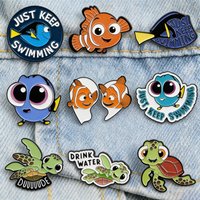 Cute Fish Enamel Pins Just Keep Swimming Cartoon Brooches for Backpacks Funny Turtle Lapel Badges for Kids & Fans