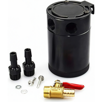 Universal Oil Catch Can with Oil Drain Cock Valve Baffled Reservoir Tank Air-Oil Separator, 2 Port, Aluminum, Black
