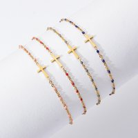 ZMZY Girls Boho Thin Chain Stainless Steel Bracelets For Women Gold Color Peach Pink Cross Charm Beautiful Gift
