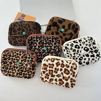 Leopard Print Corduroy Printed Storage Bag Bow Small Floral Print Earphone Bag Flower Korean Style Ethnic Style Coin Purse Girls